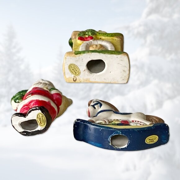 EUC 3 Christmas/Holiday Hanging Ornaments - Santa, Toy Horse & Fireplace Figures - Picture 3 of 3